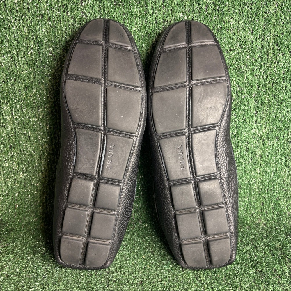 Prada Grained Leather Logo Penny Driving Loafer Luxury Slip On Black Mens Sz 12 - Picture 7 of 9